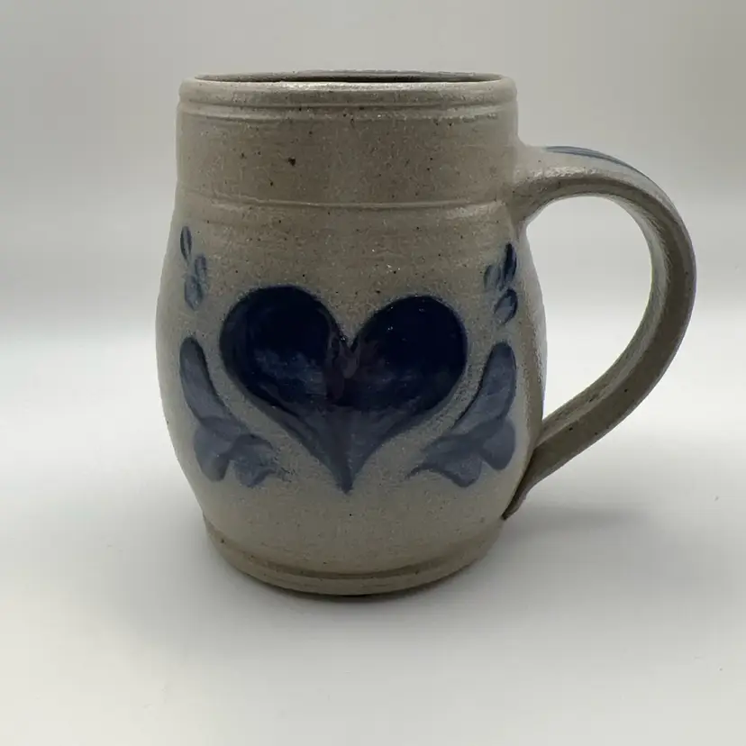 Vintage 1994 Signed Rowe Pottery Works Salt Glaze Heart Mug