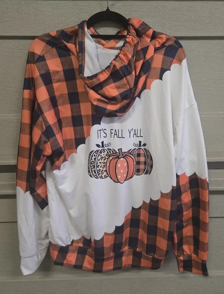 Women's Hoodie Sweatshirt Orange Black White "It's Fall Y'All" Size XXL