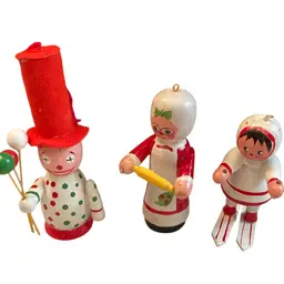 Three Vintage Wooden Ornaments