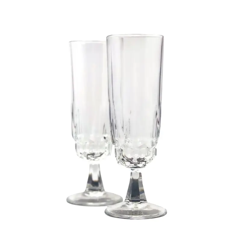 6” VINTAGE GLASS CHAMPAGNE FLUTES Arcoroc France  6.25" 4.5oz.