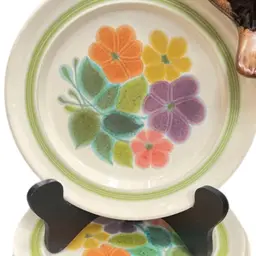 Vintage 4pc FRANCISCAN 10.5” PLATE Set 
California Craftsman Floral Earthenware Green Trim USA 1970