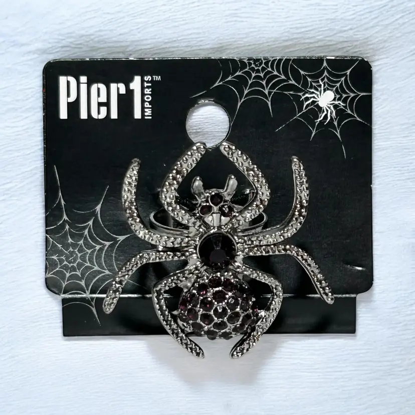 Pier 1 Imports Halloween Plum/Purple Jeweled Spider Ring Adjustable New