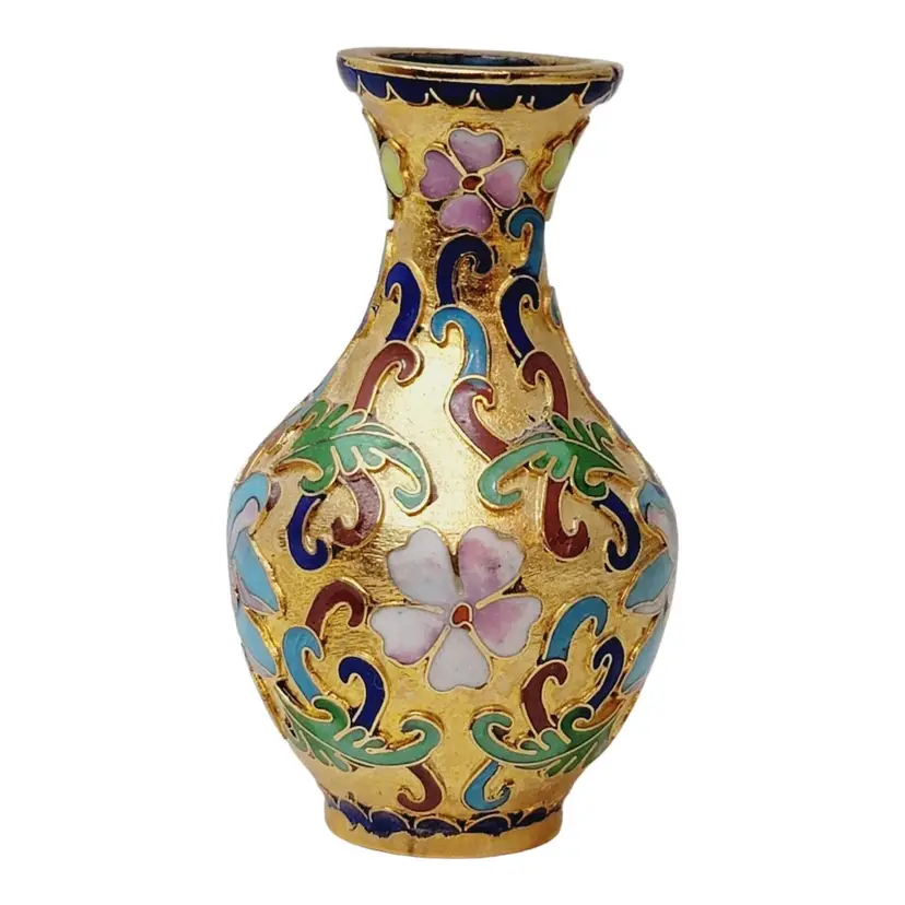 Vintage Miniature Chinese Floral Cloisonné 3" Tall Vase