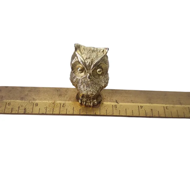 Vintage Solid Brass 12" Owl Ruler Paperweight Figural Office Desk