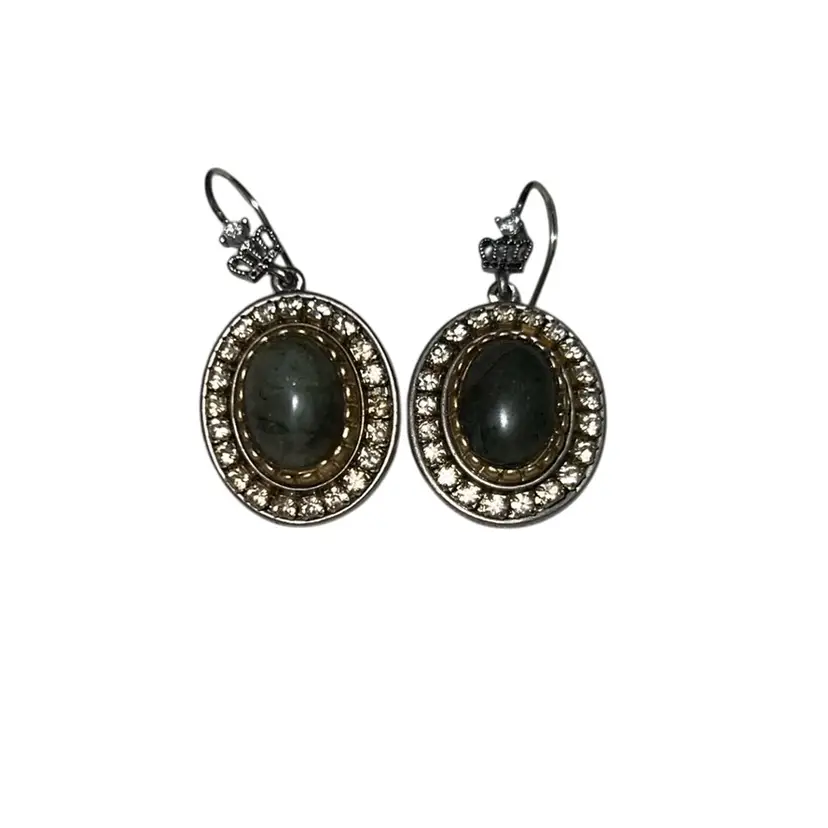 Vintage Juicy Couture Oval Drop Earrings French Wire W/ Rhinestones Silvertone Necklace