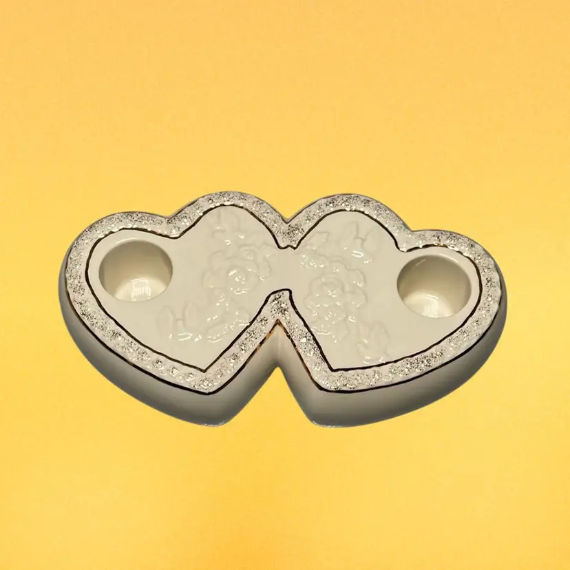 Vintage Lenox Double Heart Candle Holder Wedding Romantic Decor Vintage 5.75"