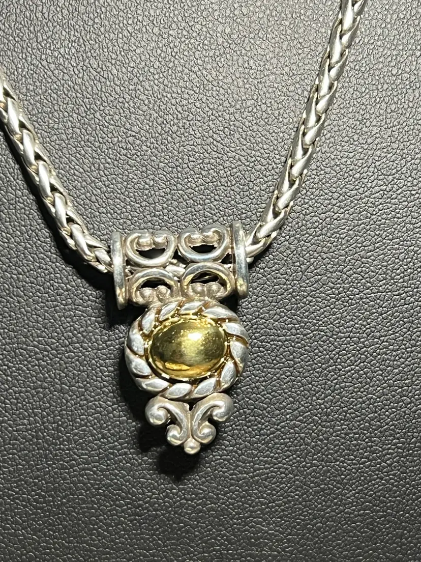 Brighton Silver Plated Woven Chain With Silver/ Gold Or Silver/pearl Reversible Pedant Brand New 18”