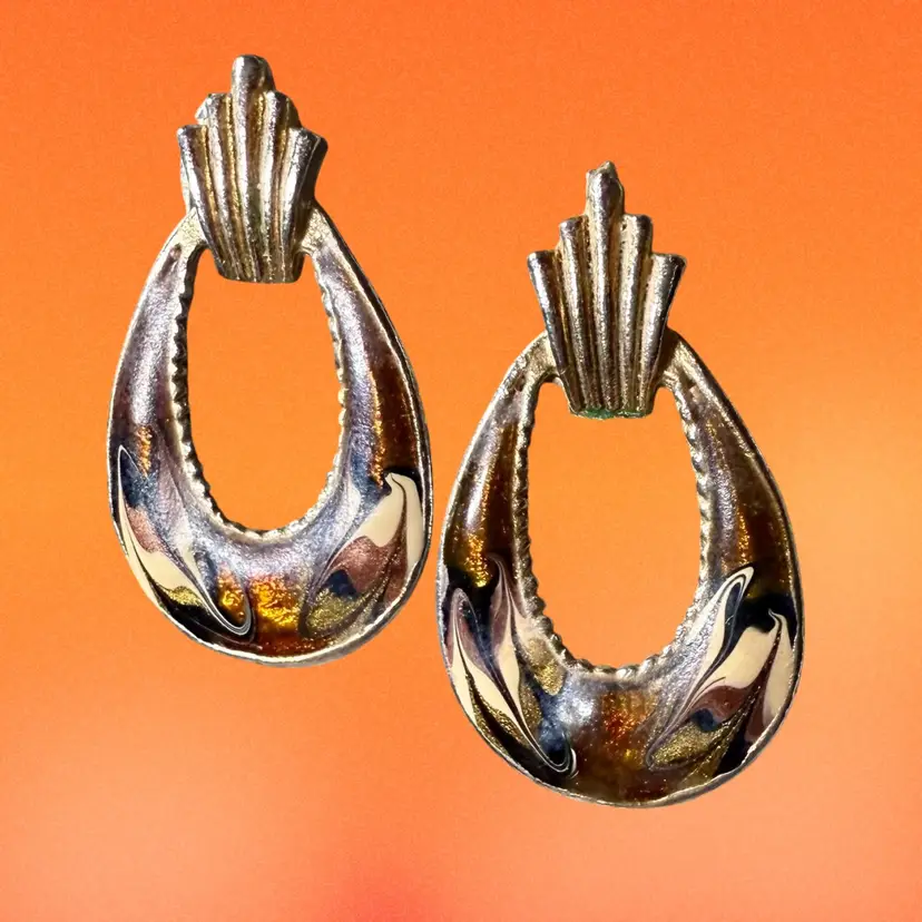 Marbled Enamel Earrings - For Pierced Ears