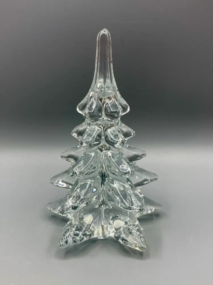 Vintage Clear Glass Christmas Tree Paperweight