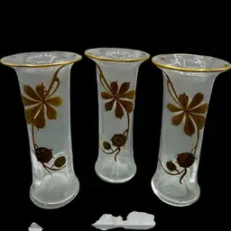 Antique Art Nouveau Crystal Enamel And Gold Painted Bud Vases Set Of 3