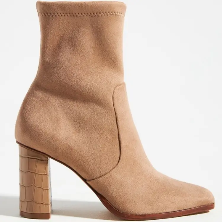 Dolce Vita Petya Boots 8.5 Mushroom Stella Suede Block Heel Almond Toe Zip