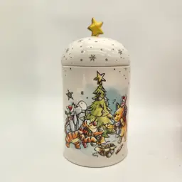 Disney Winnie the Pooh Christmas Tree Cookie Jar Star Lid Hand Wash Recommended