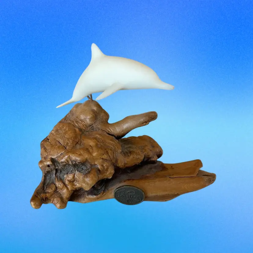 VTG John Perry Burl Wood Dolphin Figurine