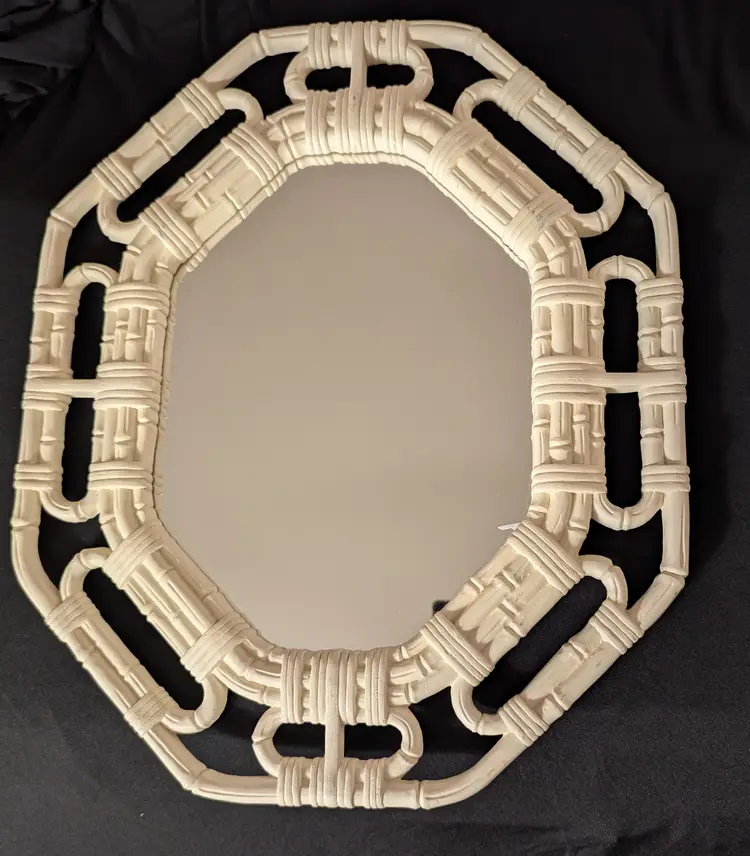 1983 Homco White Resin Bamboo Mirror