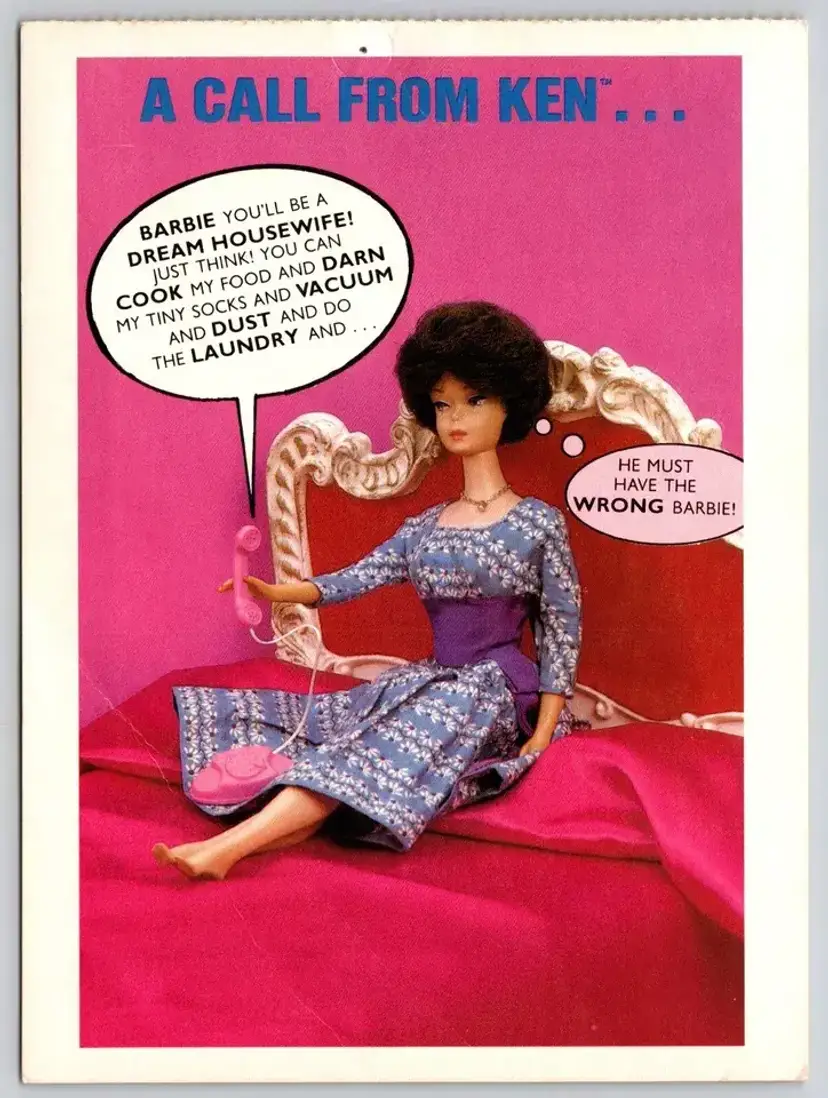 Postcard Barbie A Call From Ken Oversized Card Barbe Doll Dream Housewife Pink - 7344
