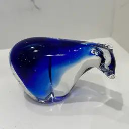 Art Glass Blue Bear Figure Or Paperweight - 3.25” T X 4.5”
