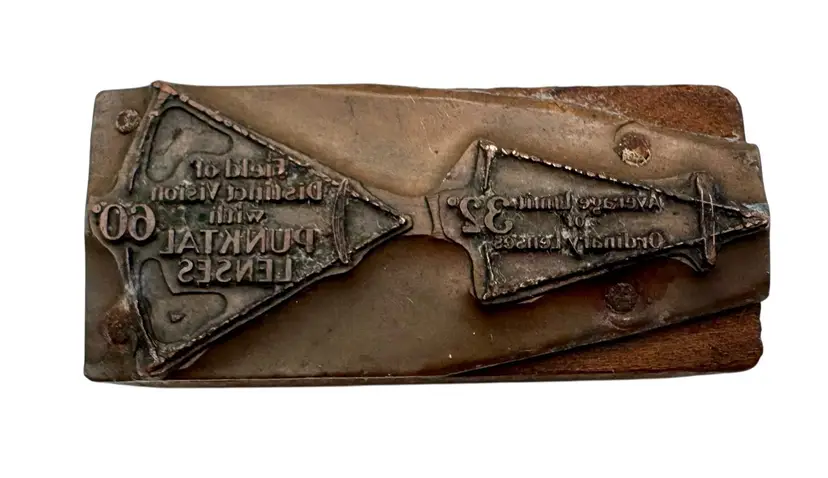 Vintage Letterpress Printing Block Punktal Lenses Eyeglasses Advertisement