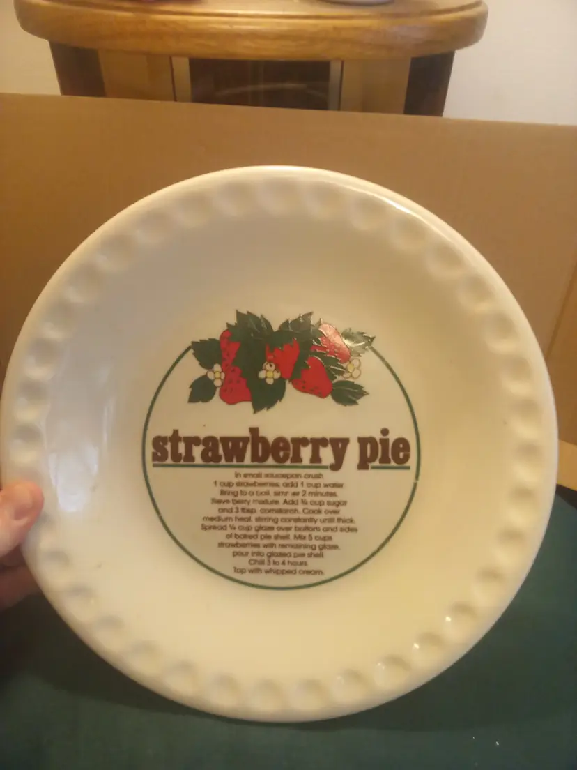 vintage ceramic strawberry pie recipe plate