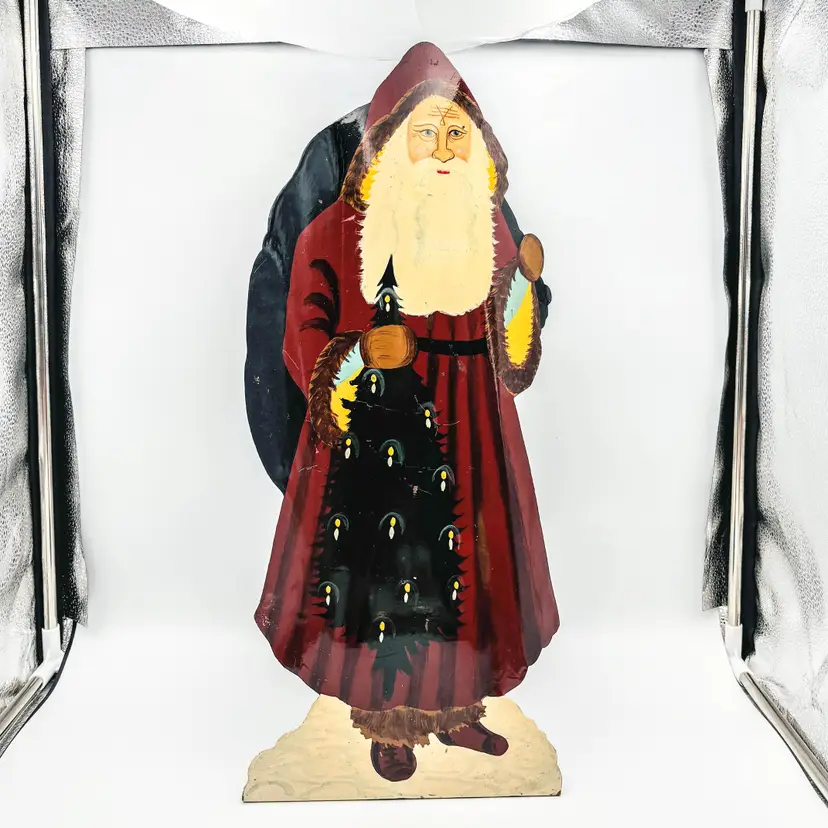 Old World Santa Handpainted Sheet Metal Free Standing Christmas Decor