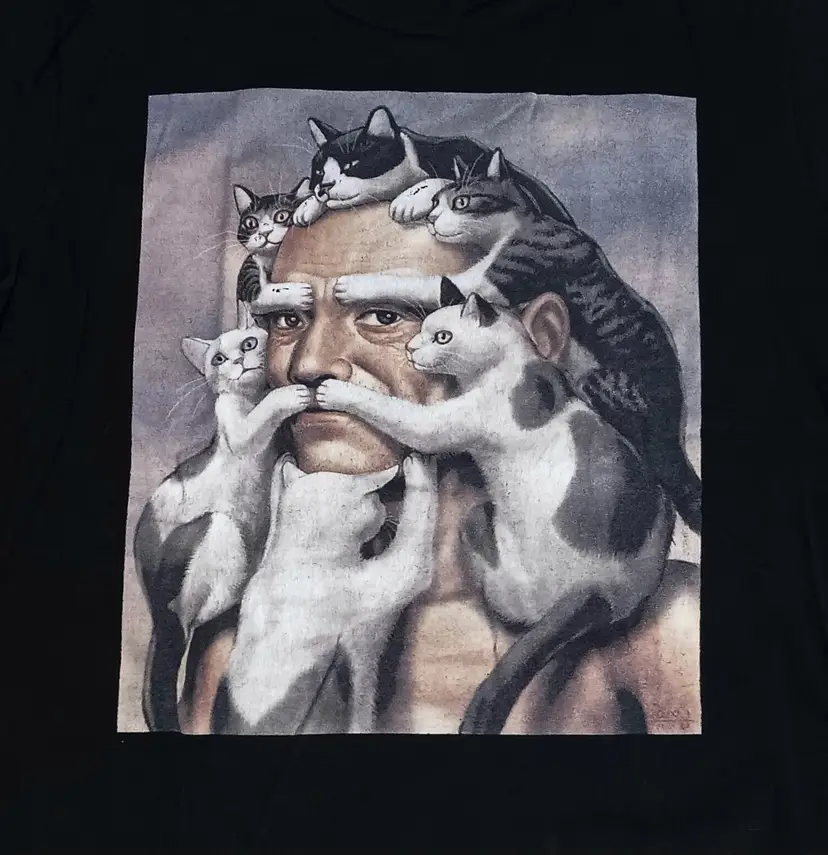 old man cat beard hair t-shirt