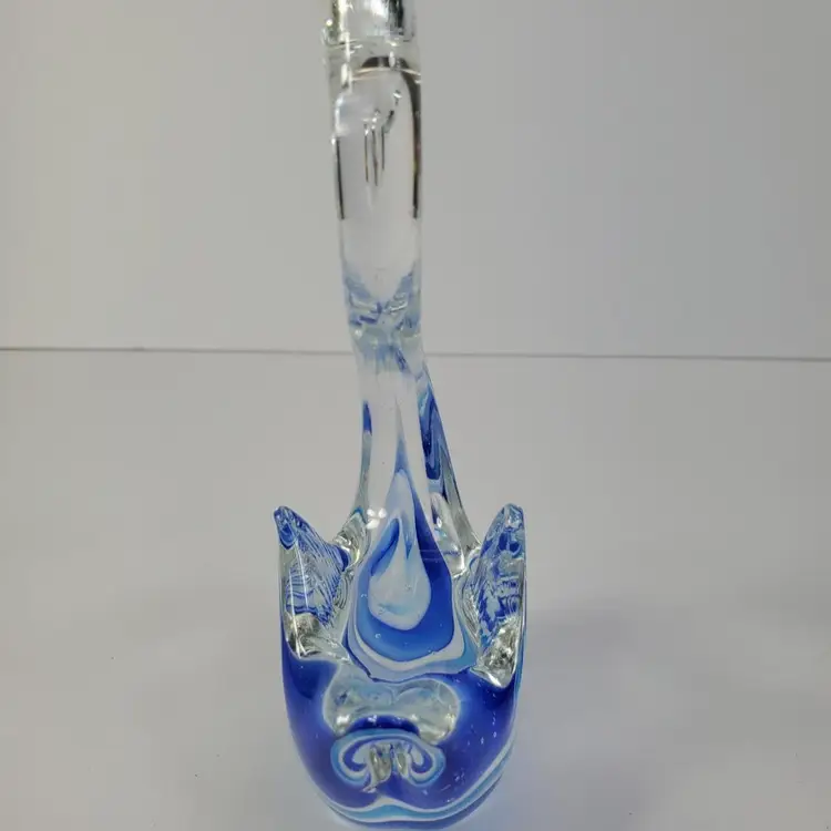 Blue and Clear Glass Swan Paperweight  5-3/4"