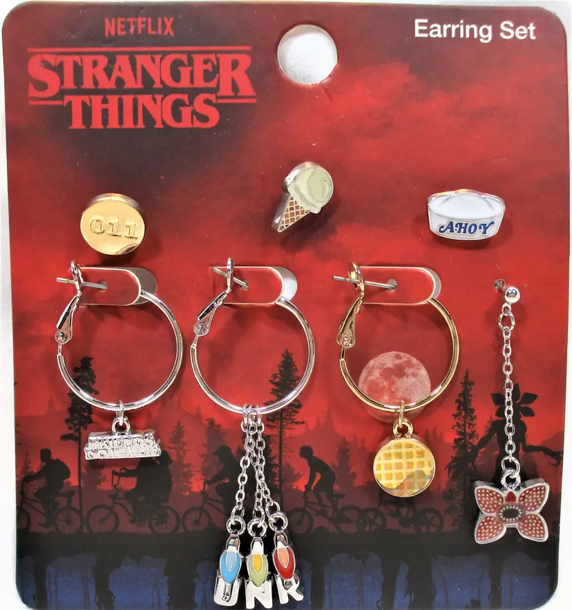 Stranger Things Earrings Mismatched Set of 7 Hot Topic Netflix Loungefly NIP
