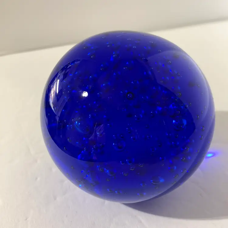 Cobalt Glass Paperweight w/Bubbles