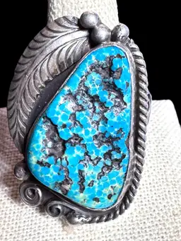 Huge Vintage Native American Navajo 925 Sterling Silver Turquoise Ring Sz 13 - 29gr