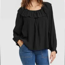 Women's Balloon Long Sleeve Ruffle Top - Knox Rose Black XL Whimsigoth Cottage