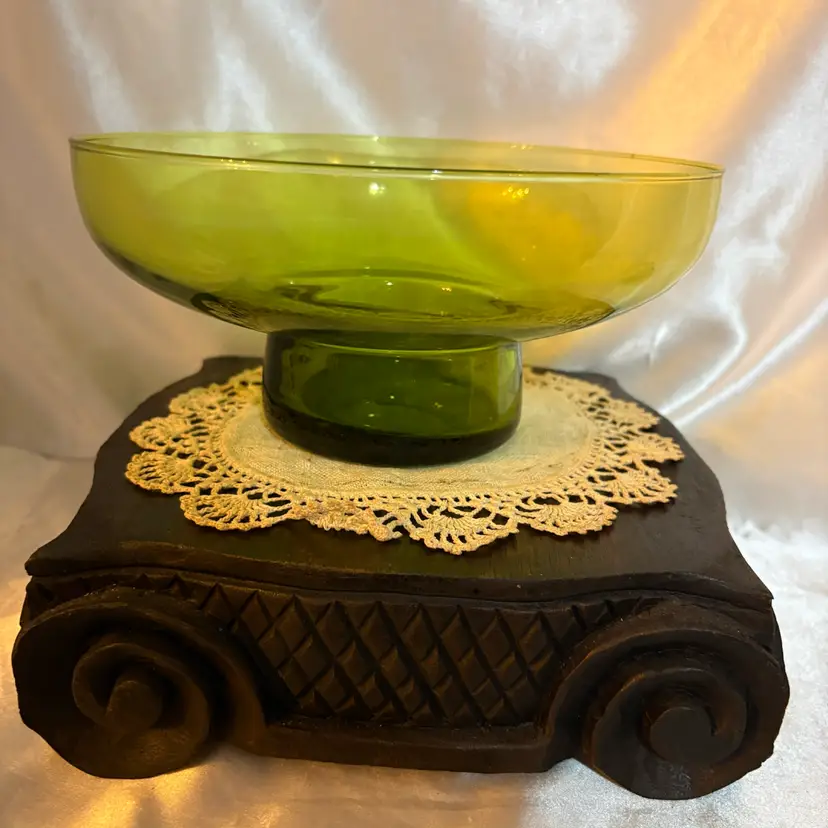 MCM Avocado green glass compote