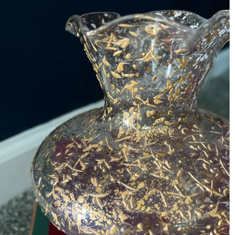 Vintage West Virginia Glass Gold Spatter Flower Vase