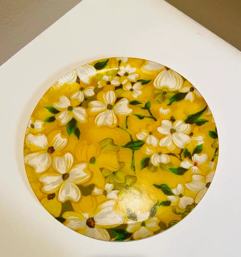 Vintage Large 1960s Yellow Floral Platter Mid Century Modern Retro