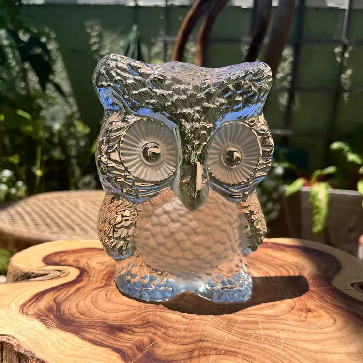 Vintage Viking Glass Owl Paperweight - Mid Century Modern Hand Made