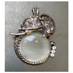 Betsey Johnson Silver Tone Elephant Pendant Necklace Moonstone, Rhinestones