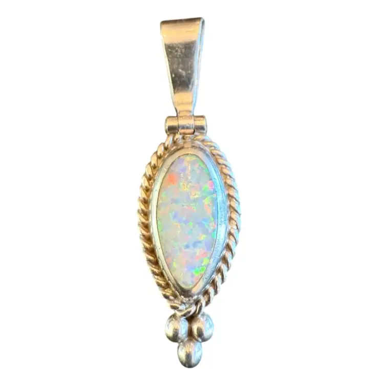 Vintage Monteros Taxco Mexico Sterling 950 Silver Opal Pendant, 1.75”, 6.1g