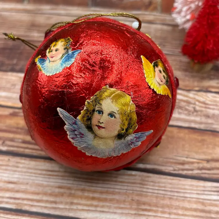 Vintage Valentine's Day Red Foil Angel Cherub Scrap Ornament