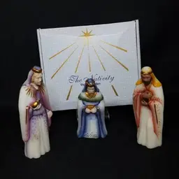 Vintage Fenton The Wise Men Nativity Set Glass Signed Hand Painted In Box