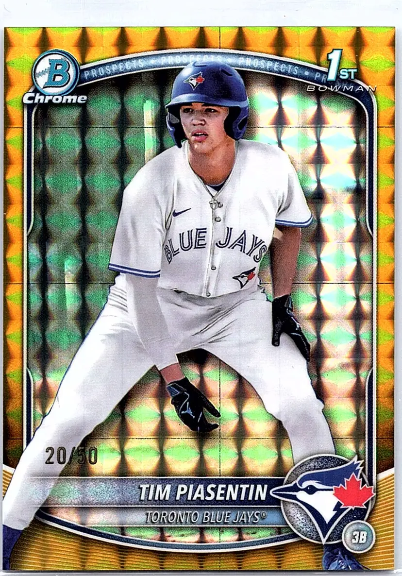 2025 Bowman Draft Tim Piasentin #BDC-73 Chrome Gold Geometric Blue Jays #/50