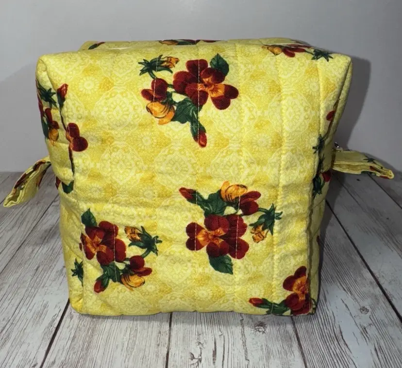 Boxy Makeup Bag Yellow Floral Theme Handmade Makeup Travel Toiletrie Bag