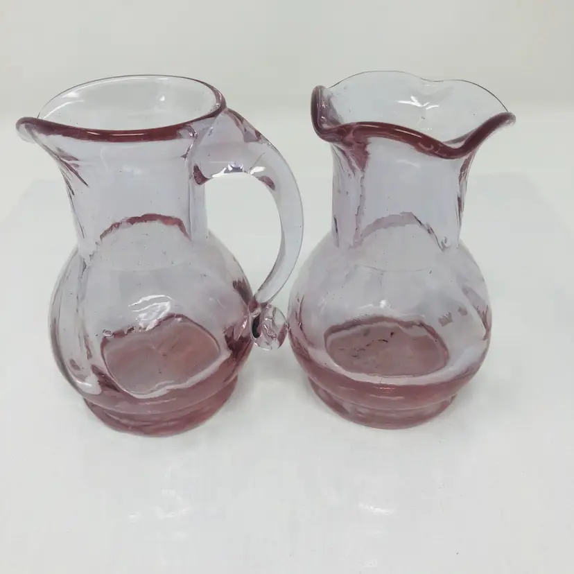 Pink Swirl Glass Mini Pitcher and Bottle Set