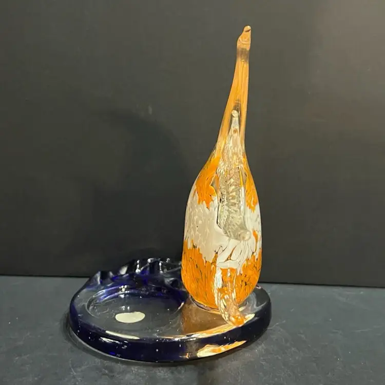 Partylite Orange And White Angelfish Handblown Glass Votive Holder ~6” x 5.25” x 4.25”