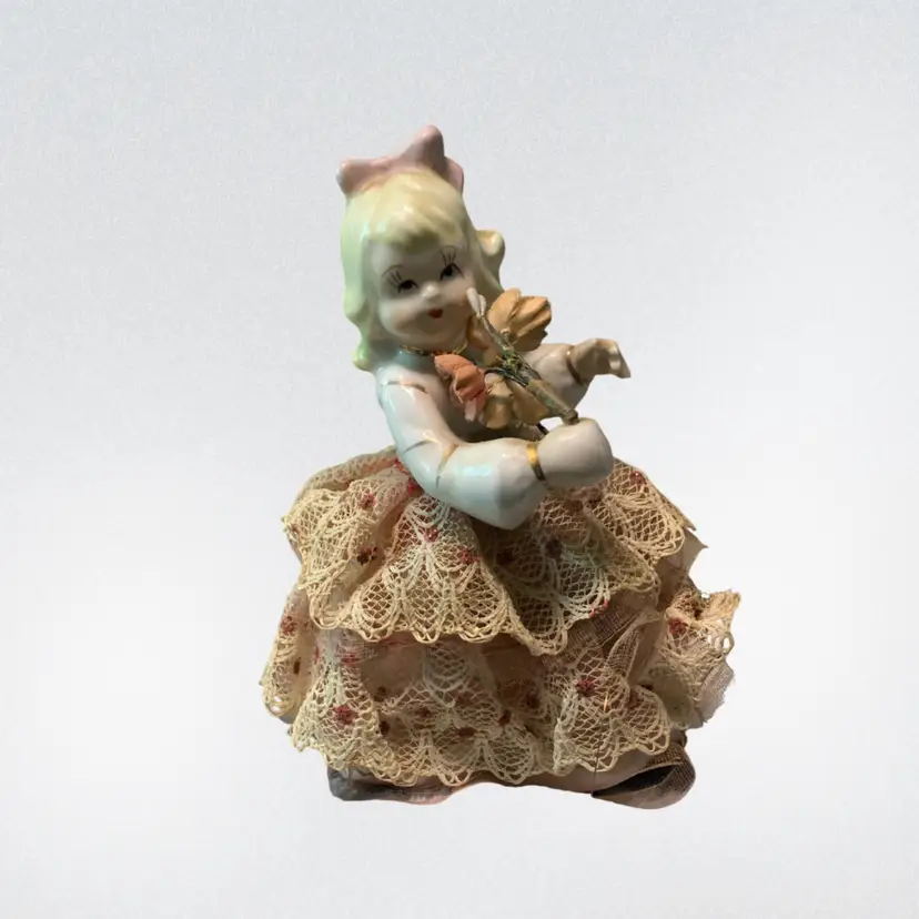 36. Vintage Andre Richards Sachet Girl Figurine Lace Dress Blonde Made in Japan 4”