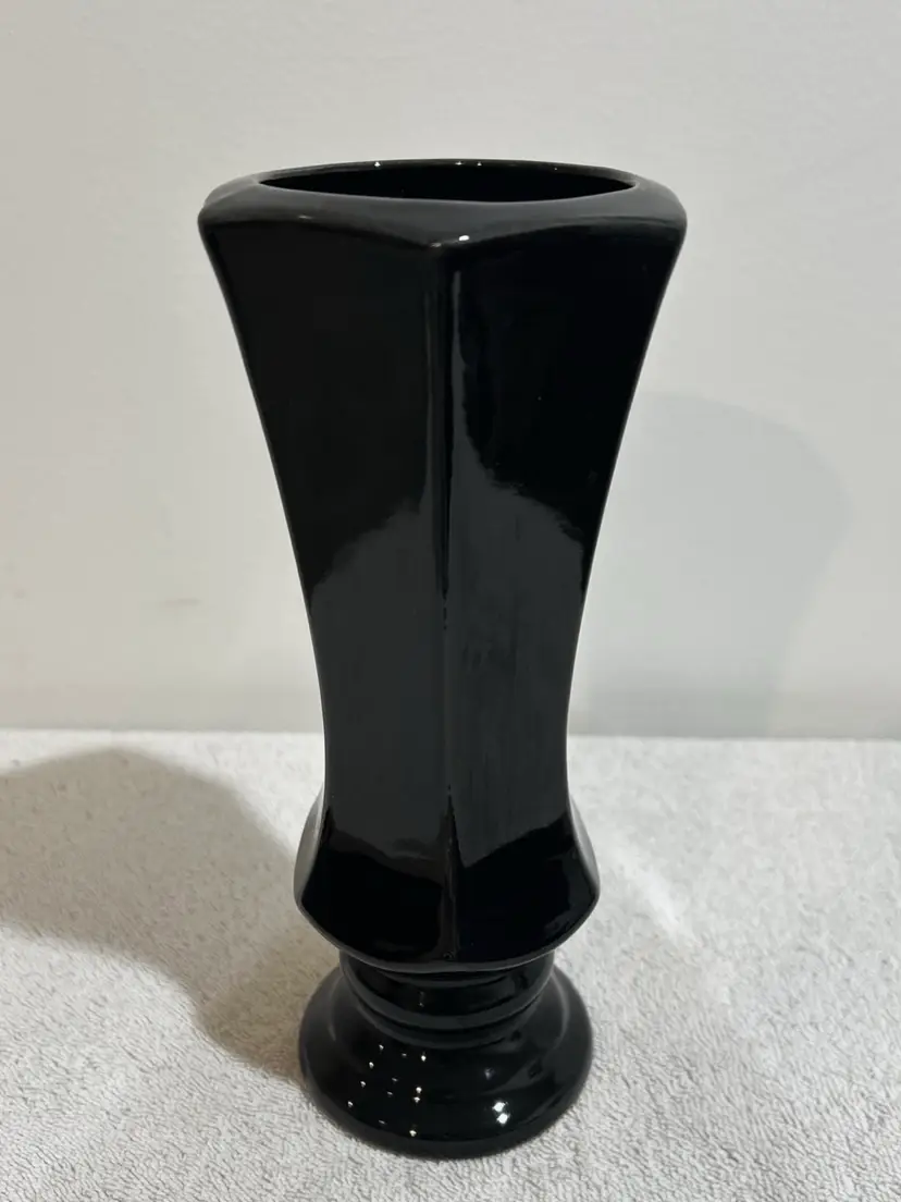 Vintage Pottery Vase Black Glazed Ware Artist Signed Stamp & Mold #777