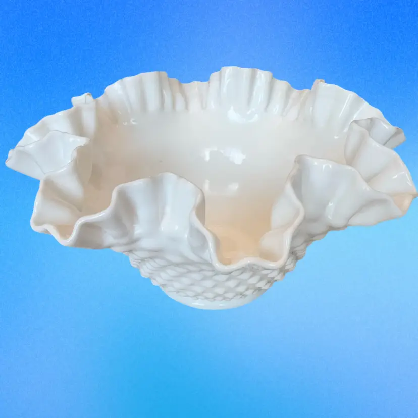 Vintage Fenton Milkglass Crimped Ruffle edged Bowl