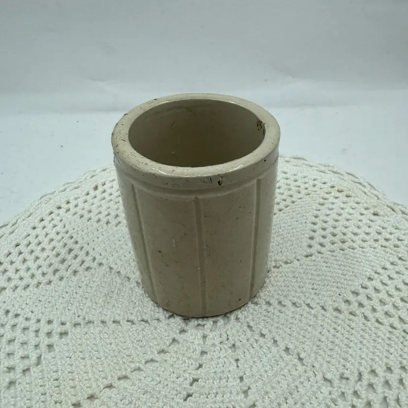 Antique rolled top earthenware marmalade or jam pot, WP Hartle, Liverpool England