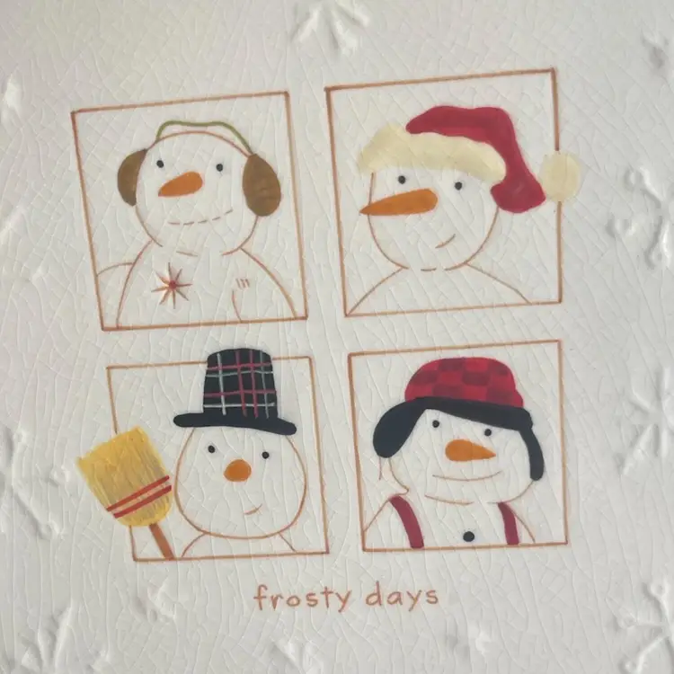 #01 Hallmark “Frosty Days” Ceramic Hanging Tile – Snowman Wall Decor-6.25” Square- 5” Hanger