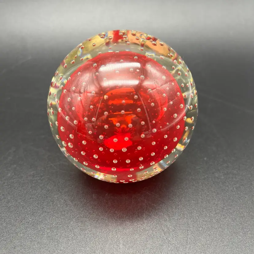 Clear Red Bubble Paperweight Bullicante 3” x 2” Made In Japan