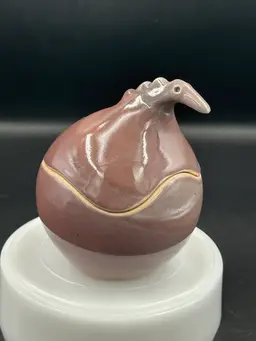 Studio Art Pottery Lidded Jar With Bird Or Dinosaur Form As Handle.