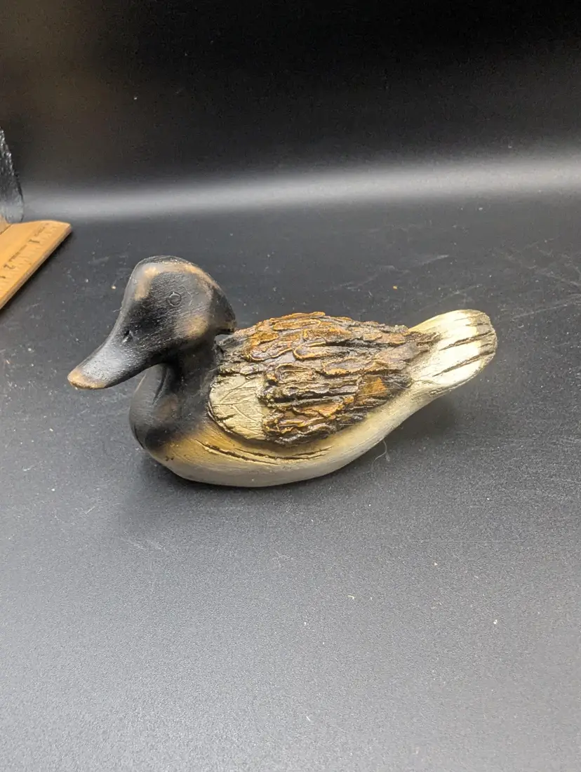Vintage Rustic Faux Wood Miniature Duck Mallard Decoy Figurine Hand Carved