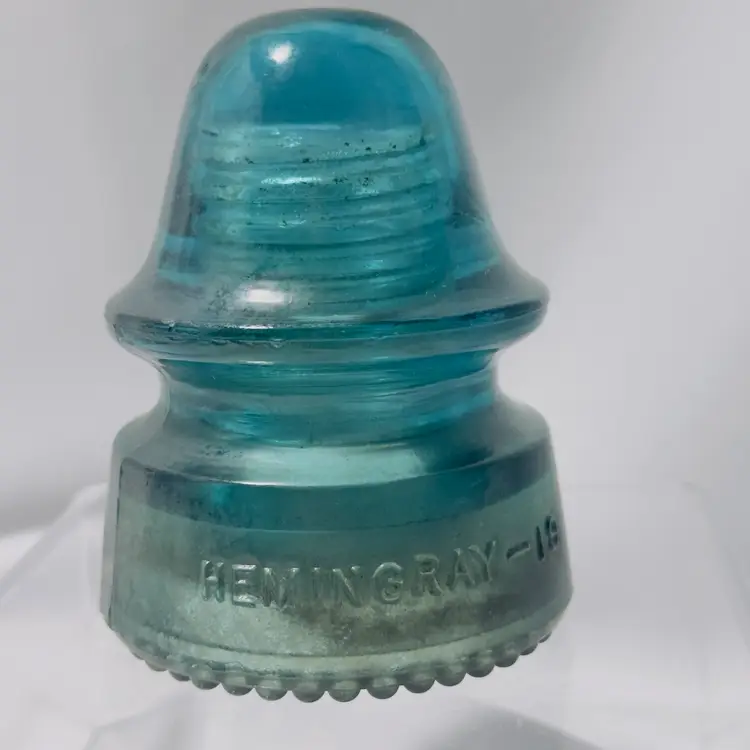 #1899 Vintage Himingray-19 Glass Insulator Teal Green with Bubble Bottom